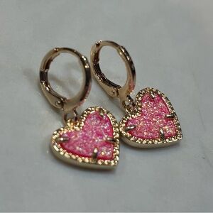 Gold Pink Sequin Heart Hoop Dangle earrings